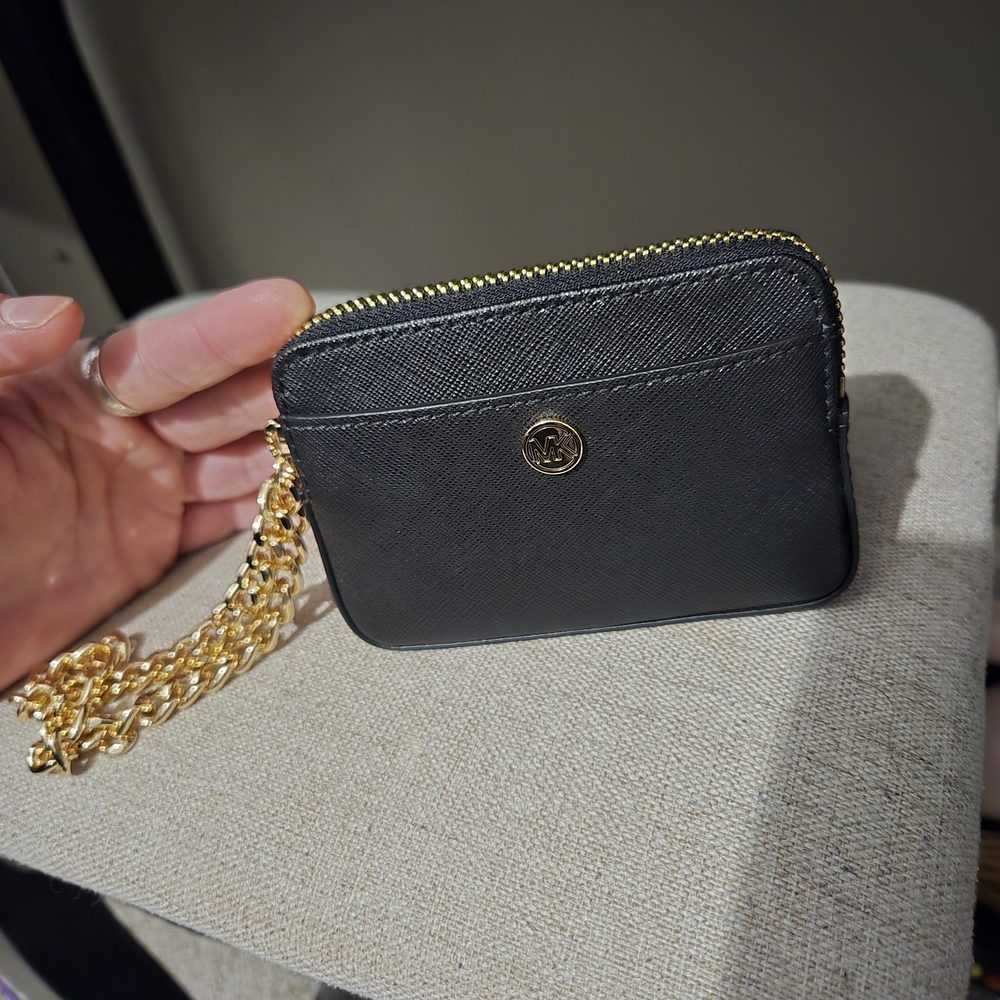 Michael Kors Black Wristlet with Gold Chain